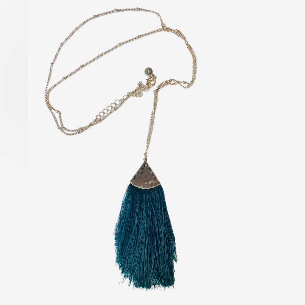 Silk Tassle Gold Hammered Necklace Statement Necklace Jewelry Piece